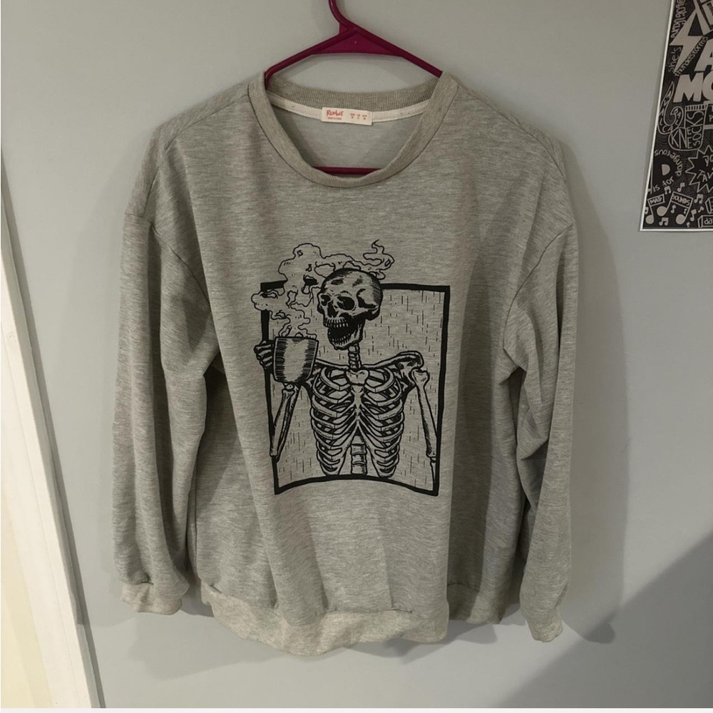 ROMWE Gray Crewneck Skeleton Graphic Sweatshirt